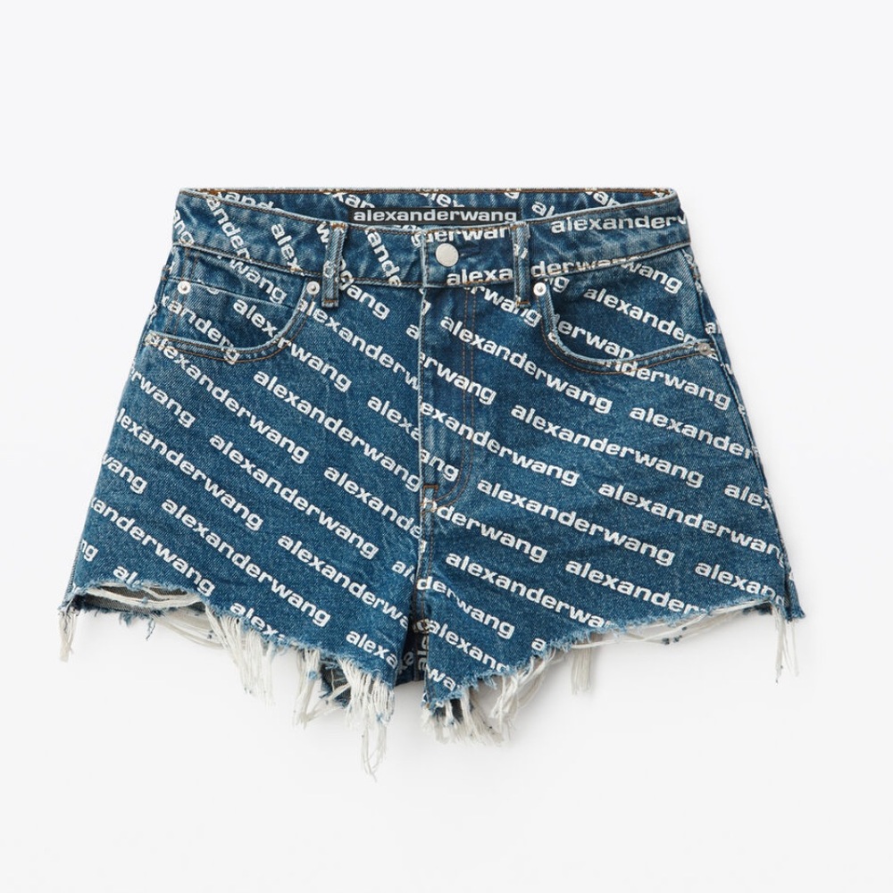 Alexander Wang bite logo short in deep blue denim.